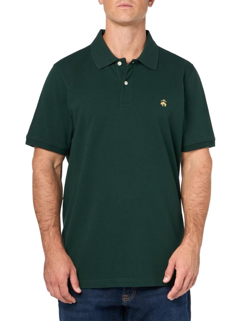 Mens Dark Green Cotton Pique Stretch Logo Polo Shirt Short Sleeve Casual Fit Use